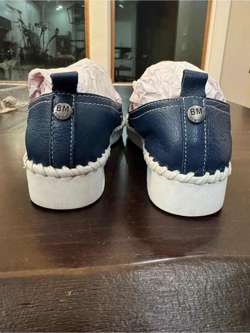 bernie mev. Navy Leather Slip-On Espadrille